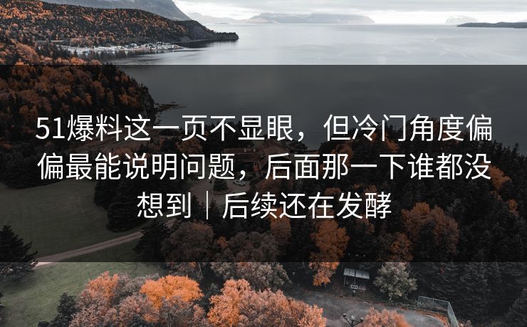 51爆料这一页不显眼，但冷门角度偏偏最能说明问题，后面那一下谁都没想到｜后续还在发酵