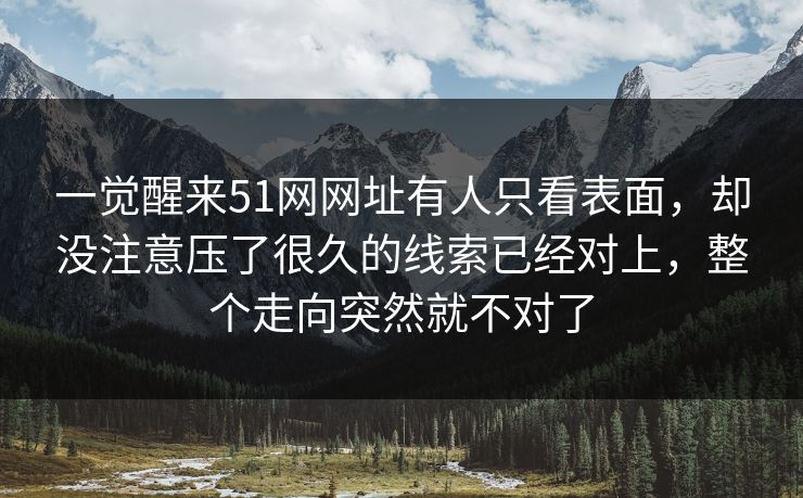 一觉醒来51网网址有人只看表面，却没注意压了很久的线索已经对上，整个走向突然就不对了