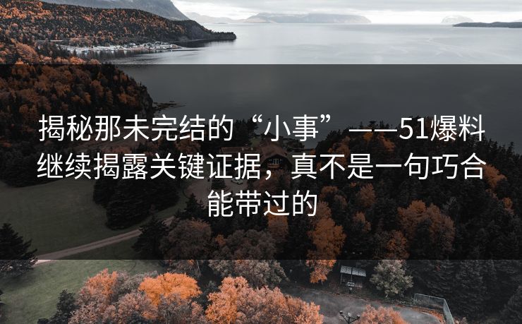 揭秘那未完结的“小事”——51爆料继续揭露关键证据，真不是一句巧合能带过的