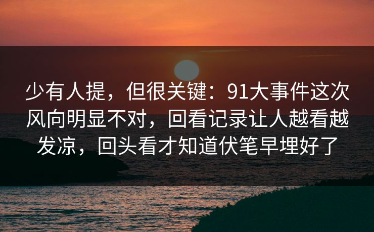 少有人提，但很关键：91大事件这次风向明显不对，回看记录让人越看越发凉，回头看才知道伏笔早埋好了